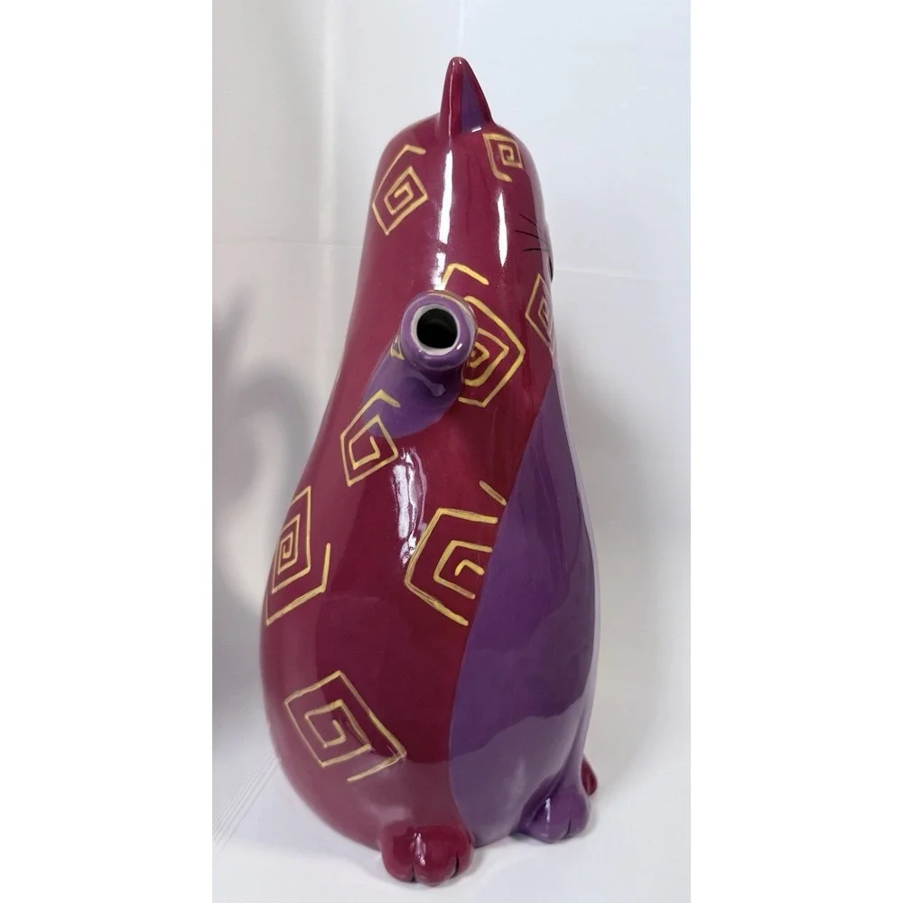 Ganz Bella Casa Ceramic Cat Pitcher Teapot Maroon Spiral Rare BC12763